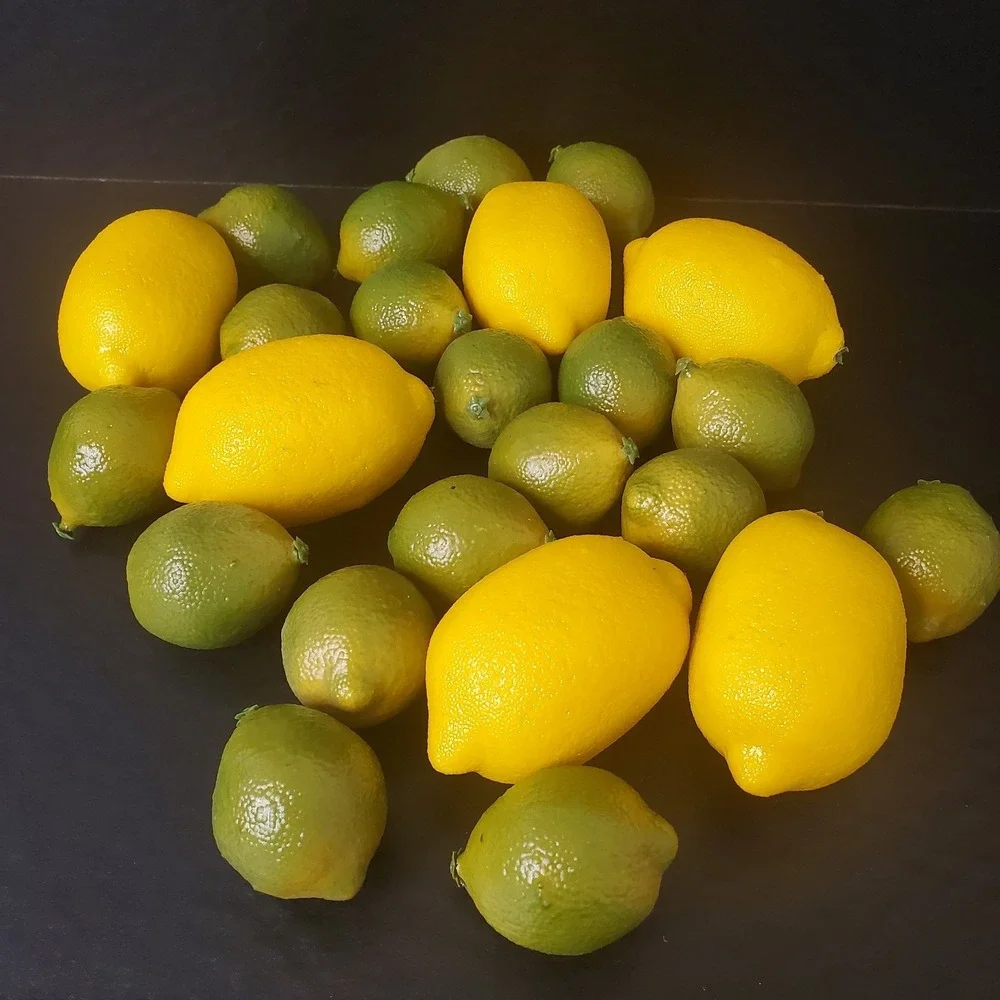 Faux Plastic Lemons (6) & Limes (18) Fake Fruit Life Size Food For Decor Display